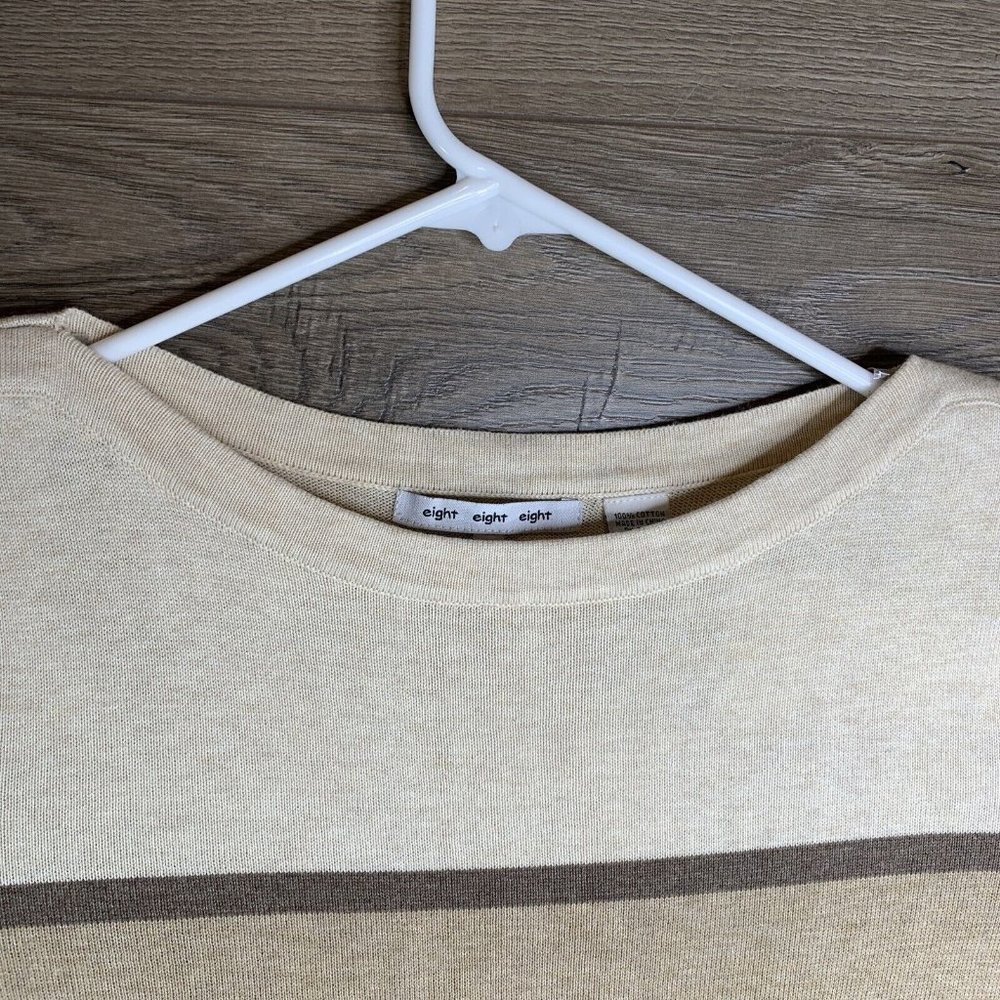 Eight Eight Eight Tunic Sweater Womans M Tan Brown Stripe Front Pockets LS - Picture 5 of 9